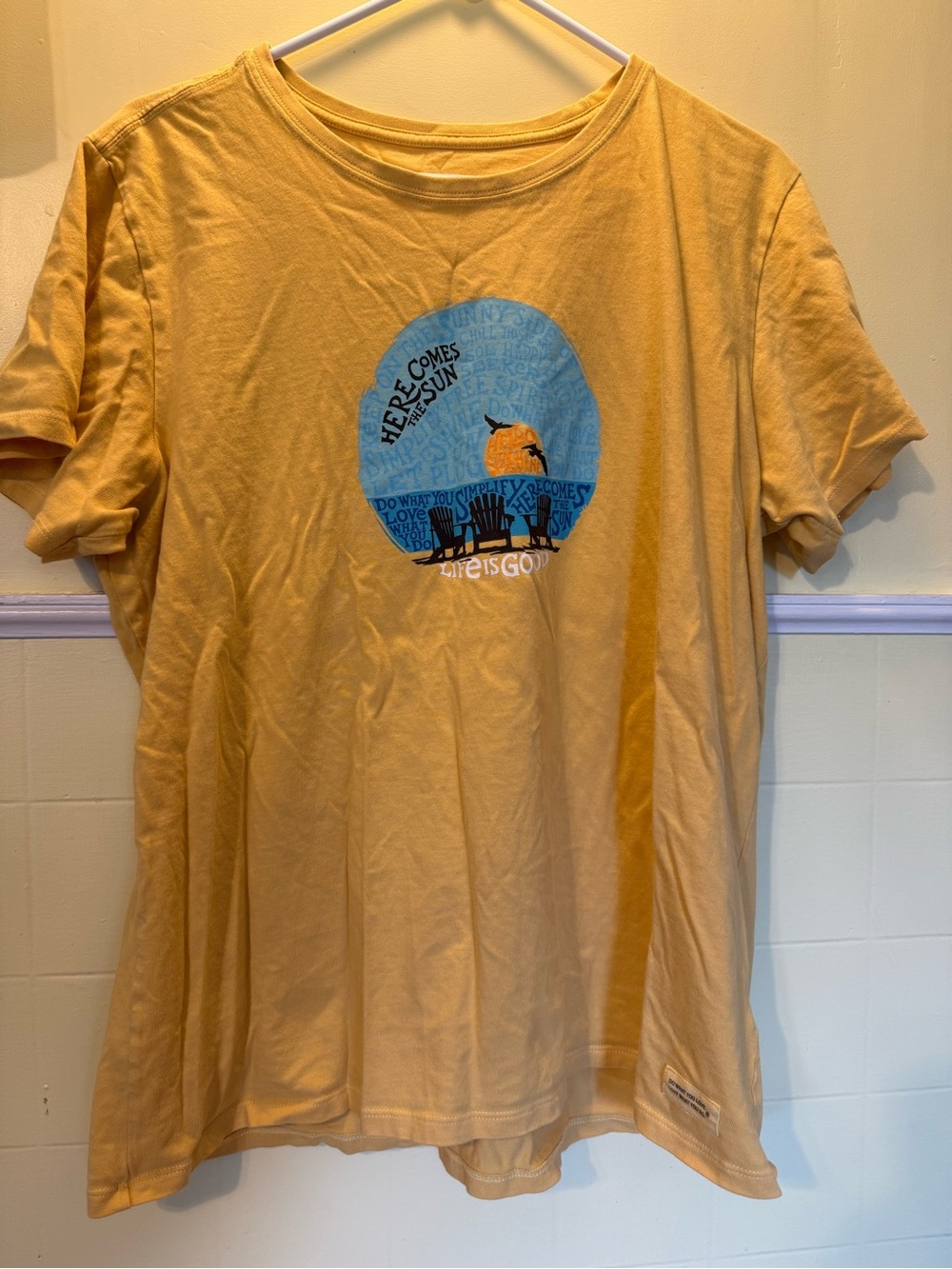Life Is Good Yellow Short Sleeve Graphic Tee with Blue Sun